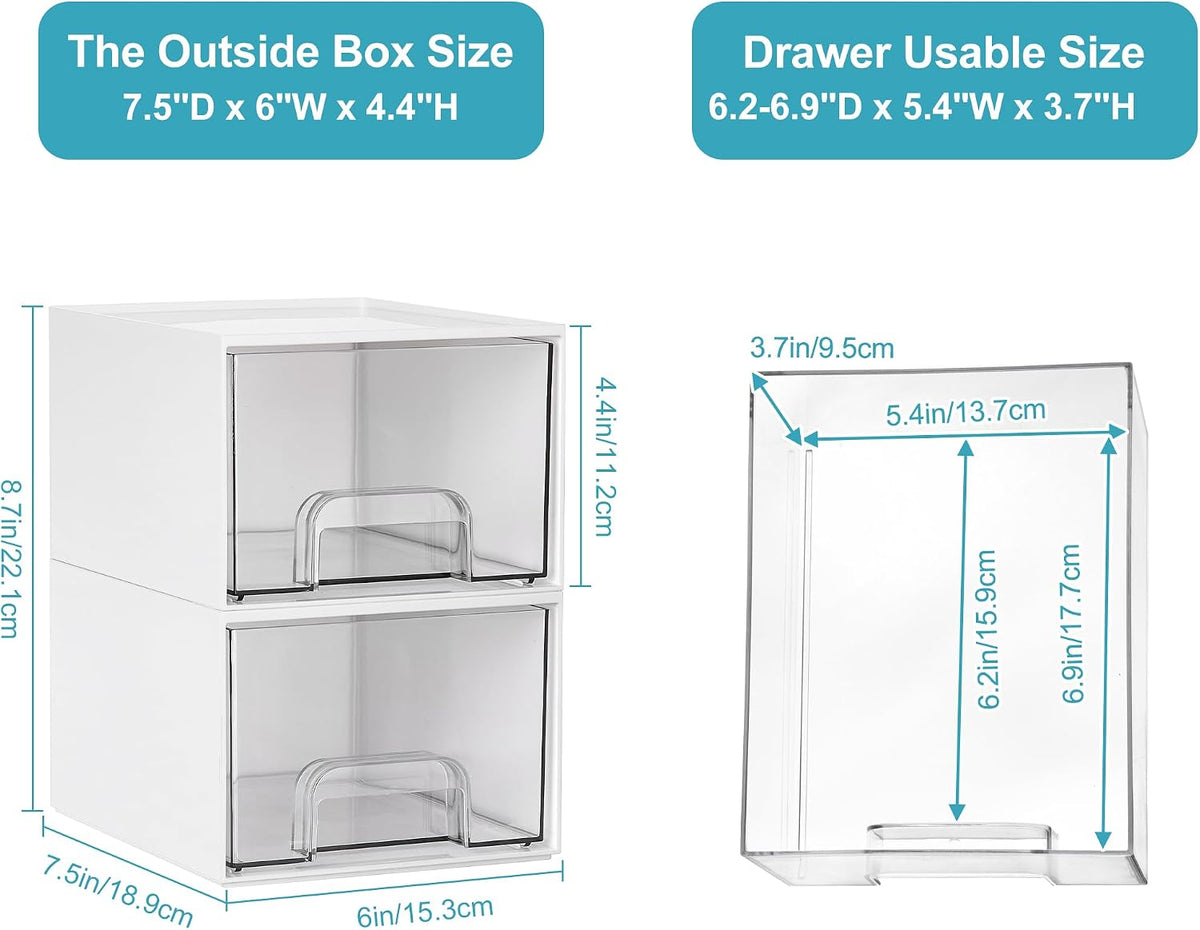 Small Clear Stackable Storage Drawers, Fits Narrow Spaces