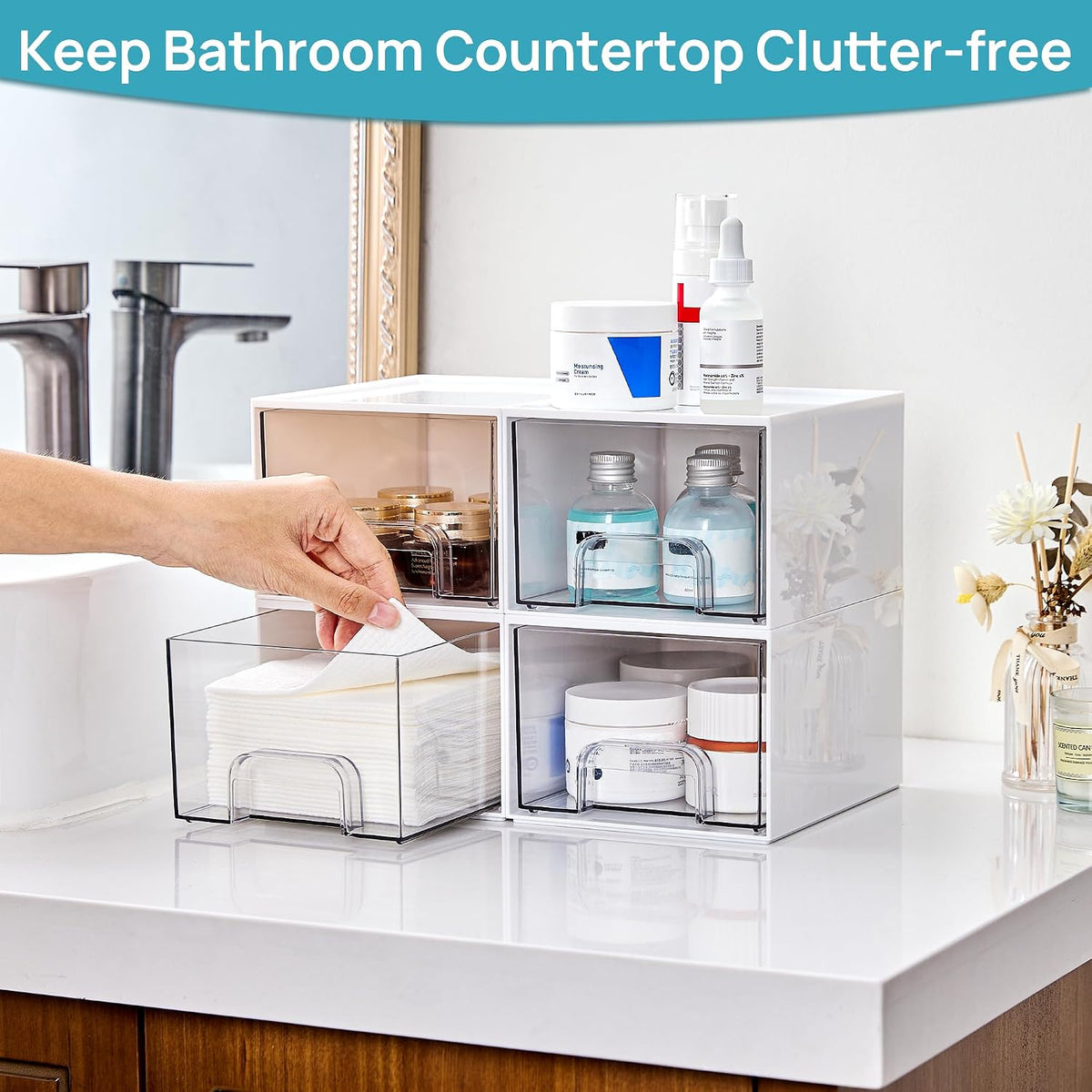 Small Clear Stackable Storage Drawers, Fits Narrow Spaces