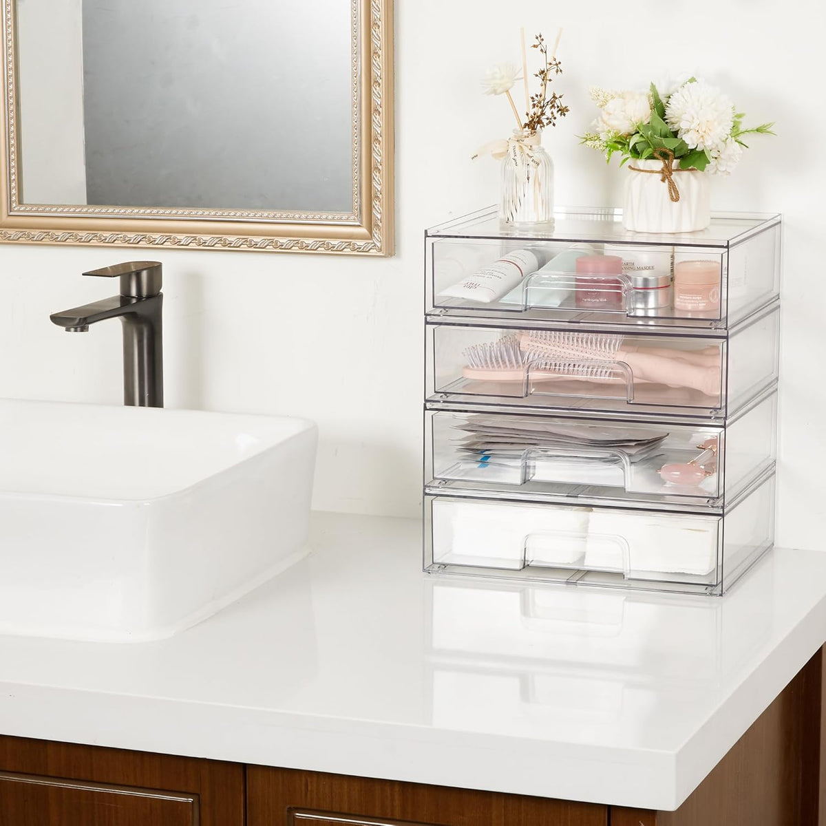 Small Clear Stackable Storage Drawers, Fits Narrow Spaces