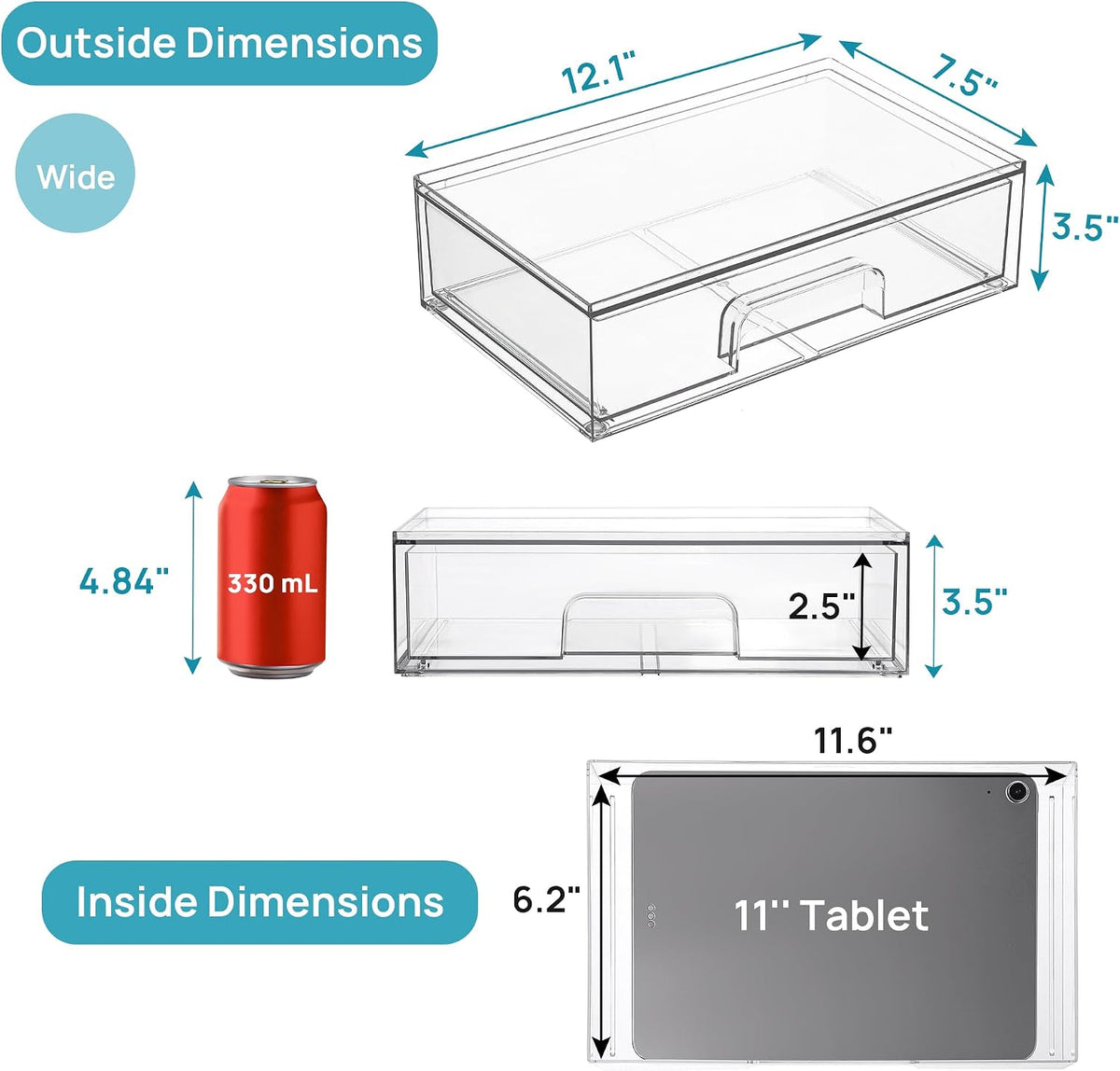 Small Clear Stackable Storage Drawers, Fits Narrow Spaces