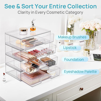 Small Clear Stackable Storage Drawers, Fits Narrow Spaces
