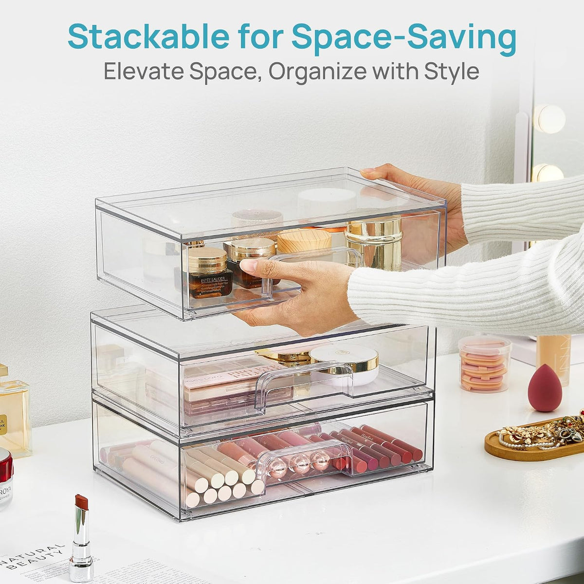 Small Clear Stackable Storage Drawers, Fits Narrow Spaces