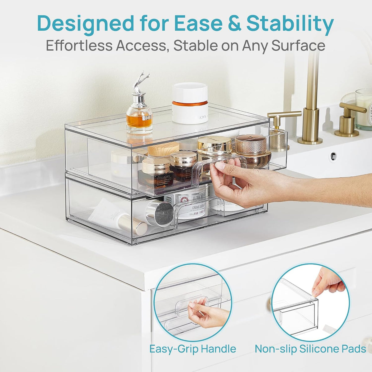 Small Clear Stackable Storage Drawers, Fits Narrow Spaces