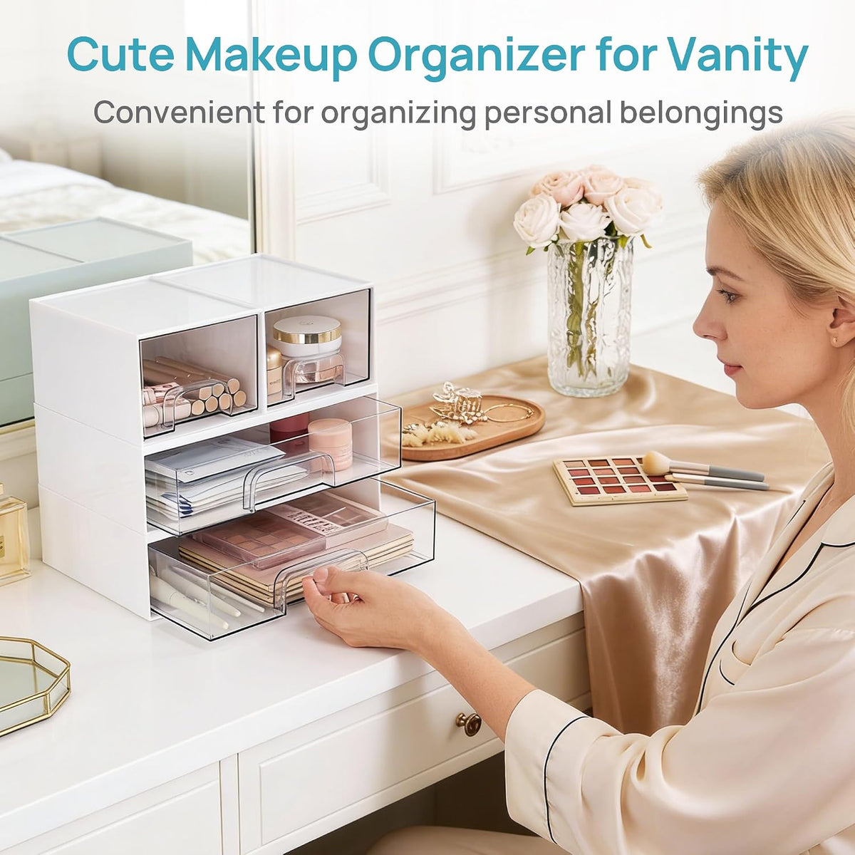 Small Clear Stackable Storage Drawers, Fits Narrow Spaces