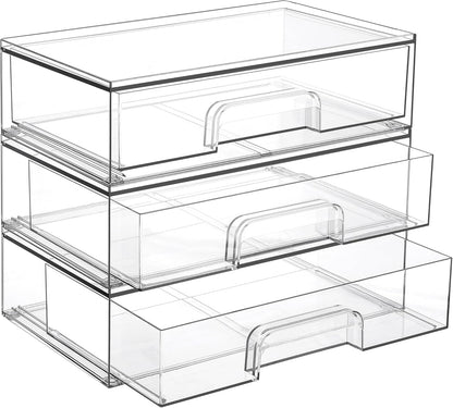 Small Clear Stackable Storage Drawers, Fits Narrow Spaces