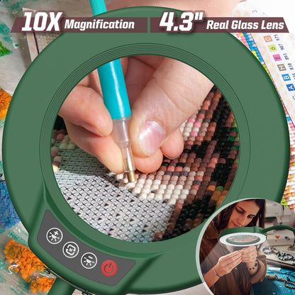 10X Magnifying Glass with Light and Stand, 5 Color Modes Stepless Dimmable LED Lighted Desk Lamp, Hands Free Magnifier with Flexible Goose-Neck for Craft Hobby Painting Sewing Close Work