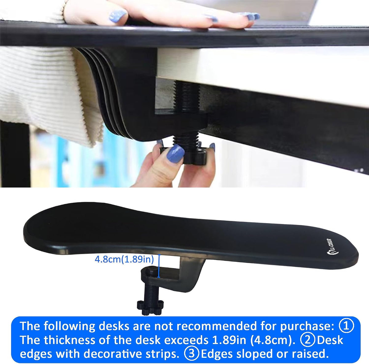 Arm Support Wrist Rest for Table and Chair, Ergonomic Armrest Desk Extender, Multifunctional Computer Mouse Pad Holder (Black)