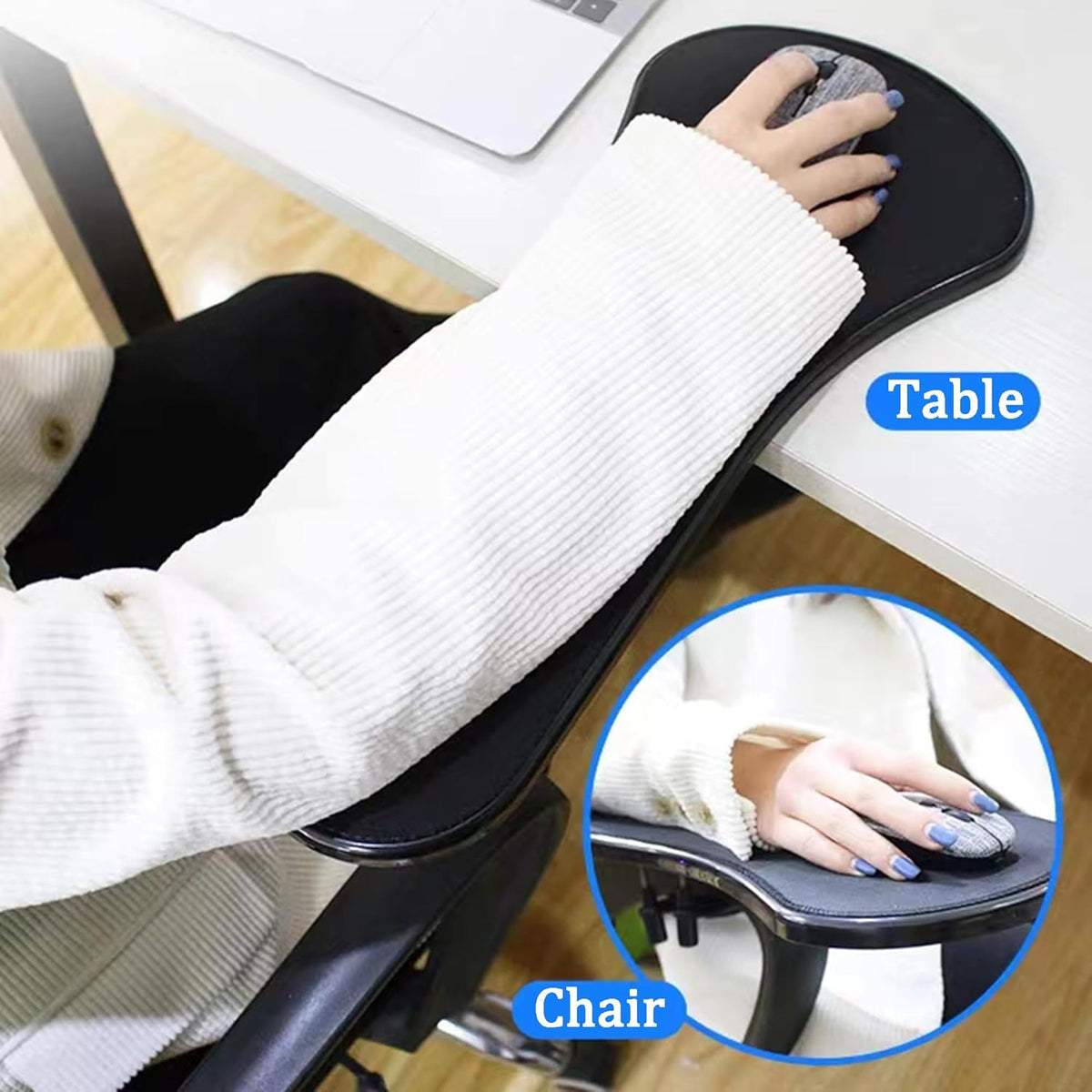 Arm Support Wrist Rest for Table and Chair, Ergonomic Armrest Desk Extender, Multifunctional Computer Mouse Pad Holder (Black)