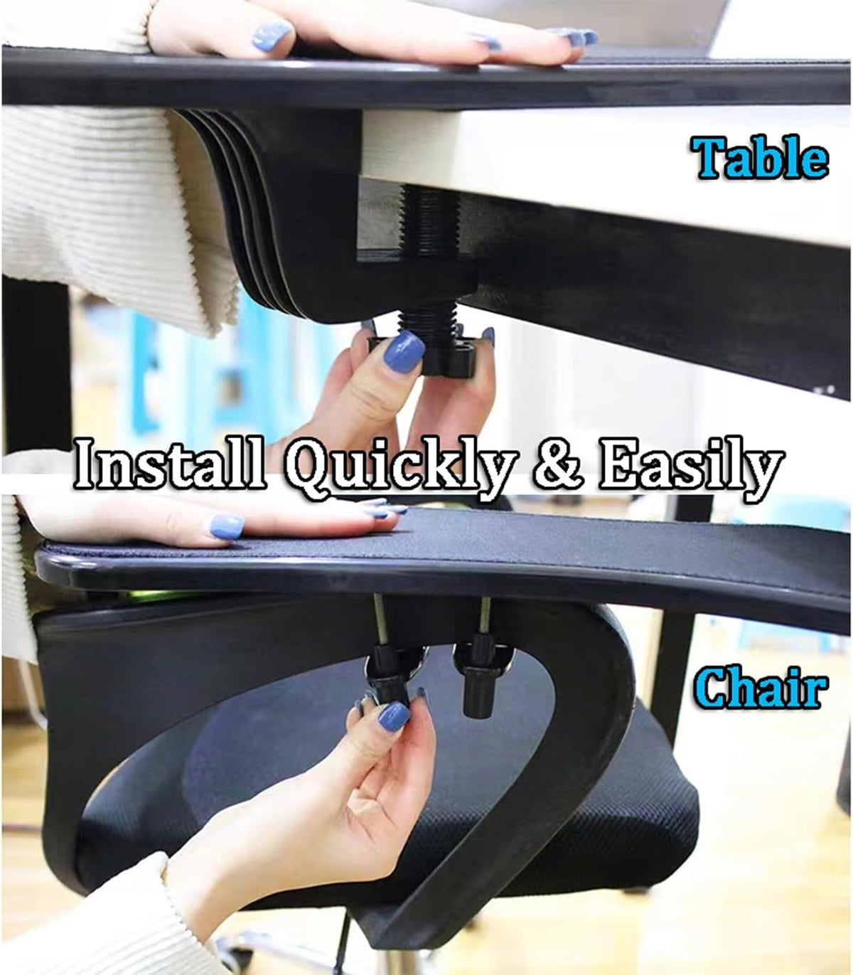 Arm Support Wrist Rest for Table and Chair, Ergonomic Armrest Desk Extender, Multifunctional Computer Mouse Pad Holder (Black)