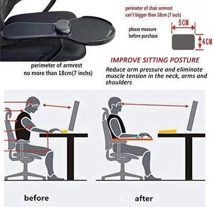 Arm Support Wrist Rest for Table and Chair, Ergonomic Armrest Desk Extender, Multifunctional Computer Mouse Pad Holder (Black)