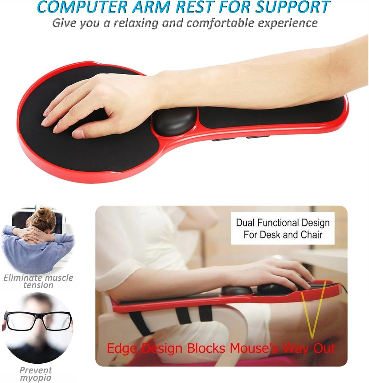 Arm Support Wrist Rest for Table and Chair, Ergonomic Armrest Desk Extender, Multifunctional Computer Mouse Pad Holder (Black)