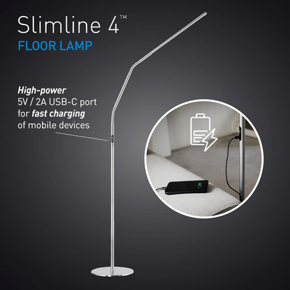 daylight Company, LLC U35108 Slimline 3 Table Lamp-LED-80 CRI-Eye Care-4 Brightness Levels, 3,000 LUX at 30 cm, 1,065 LUMENS-4 Step DIMMER Mode, Brushed Steel, 25.6 x 30 x 0.8
