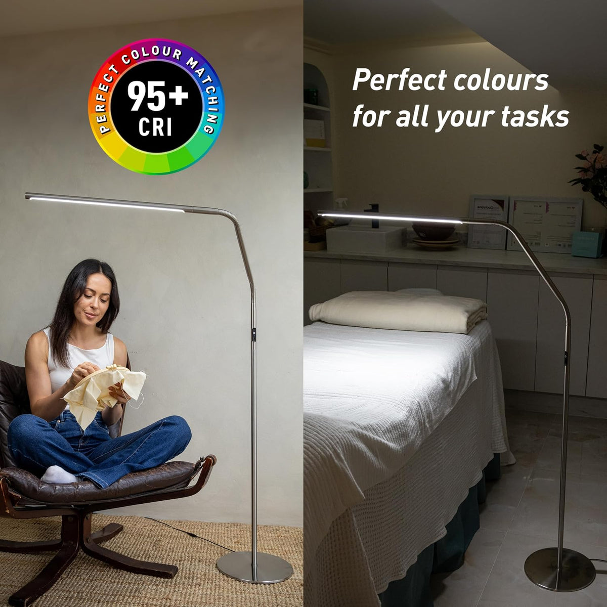 daylight Company, LLC U35108 Slimline 3 Table Lamp-LED-80 CRI-Eye Care-4 Brightness Levels, 3,000 LUX at 30 cm, 1,065 LUMENS-4 Step DIMMER Mode, Brushed Steel, 25.6 x 30 x 0.8