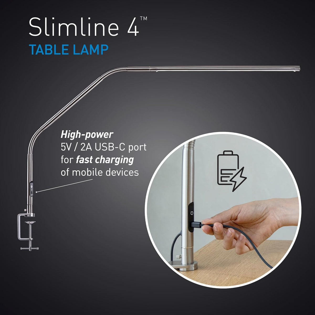 daylight Company, LLC U35108 Slimline 3 Table Lamp-LED-80 CRI-Eye Care-4 Brightness Levels, 3,000 LUX at 30 cm, 1,065 LUMENS-4 Step DIMMER Mode, Brushed Steel, 25.6 x 30 x 0.8