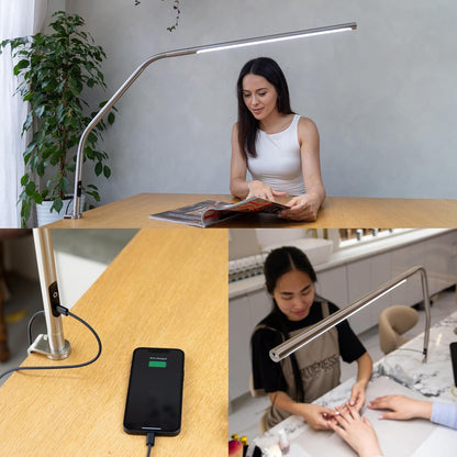 daylight Company, LLC U35108 Slimline 3 Table Lamp-LED-80 CRI-Eye Care-4 Brightness Levels, 3,000 LUX at 30 cm, 1,065 LUMENS-4 Step DIMMER Mode, Brushed Steel, 25.6 x 30 x 0.8
