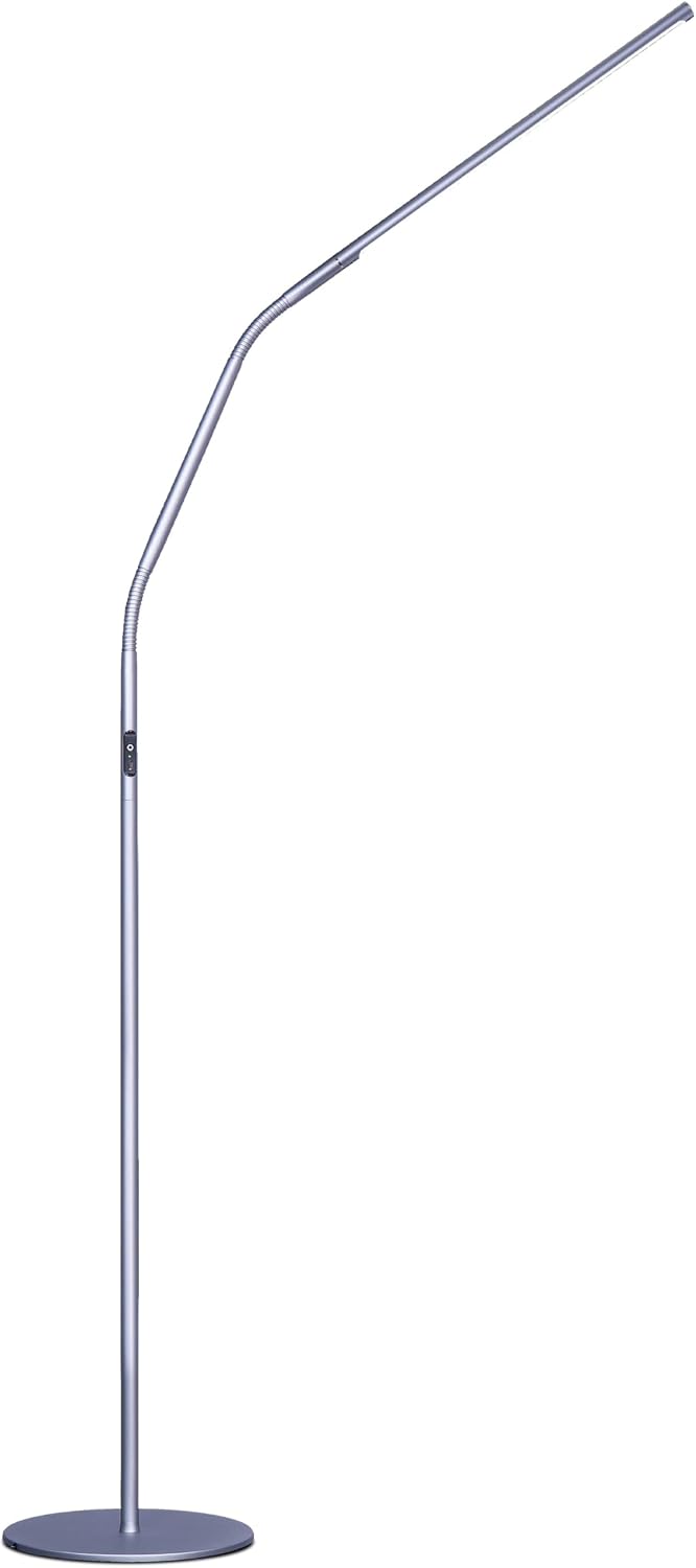 daylight Company, LLC U35108 Slimline 3 Table Lamp-LED-80 CRI-Eye Care-4 Brightness Levels, 3,000 LUX at 30 cm, 1,065 LUMENS-4 Step DIMMER Mode, Brushed Steel, 25.6 x 30 x 0.8