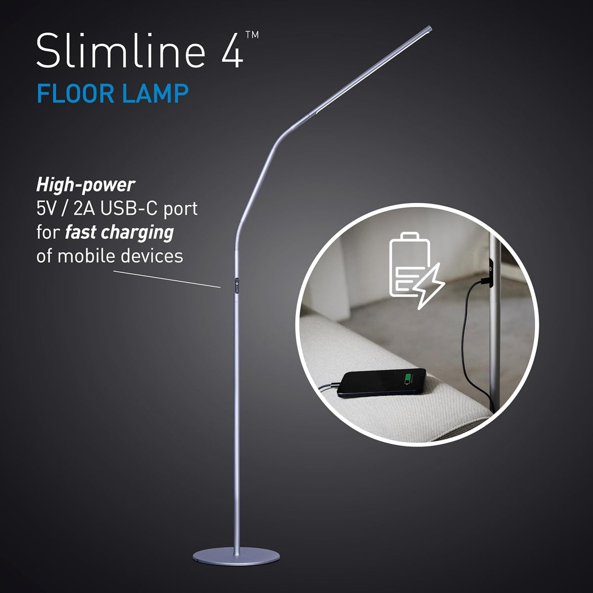 daylight Company, LLC U35108 Slimline 3 Table Lamp-LED-80 CRI-Eye Care-4 Brightness Levels, 3,000 LUX at 30 cm, 1,065 LUMENS-4 Step DIMMER Mode, Brushed Steel, 25.6 x 30 x 0.8