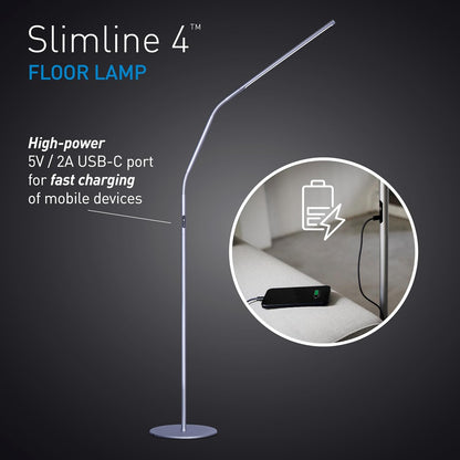 daylight Company, LLC U35108 Slimline 3 Table Lamp-LED-80 CRI-Eye Care-4 Brightness Levels, 3,000 LUX at 30 cm, 1,065 LUMENS-4 Step DIMMER Mode, Brushed Steel, 25.6 x 30 x 0.8