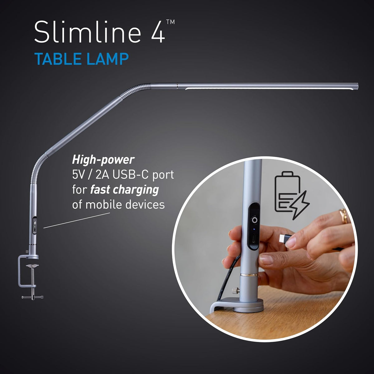 daylight Company, LLC U35108 Slimline 3 Table Lamp-LED-80 CRI-Eye Care-4 Brightness Levels, 3,000 LUX at 30 cm, 1,065 LUMENS-4 Step DIMMER Mode, Brushed Steel, 25.6 x 30 x 0.8