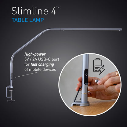 daylight Company, LLC U35108 Slimline 3 Table Lamp-LED-80 CRI-Eye Care-4 Brightness Levels, 3,000 LUX at 30 cm, 1,065 LUMENS-4 Step DIMMER Mode, Brushed Steel, 25.6 x 30 x 0.8