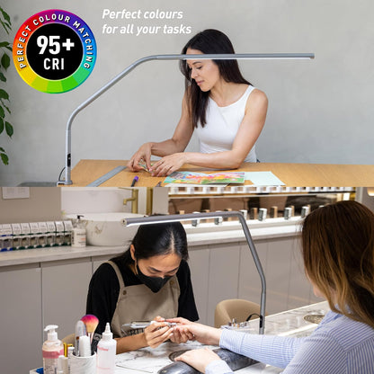 daylight Company, LLC U35108 Slimline 3 Table Lamp-LED-80 CRI-Eye Care-4 Brightness Levels, 3,000 LUX at 30 cm, 1,065 LUMENS-4 Step DIMMER Mode, Brushed Steel, 25.6 x 30 x 0.8