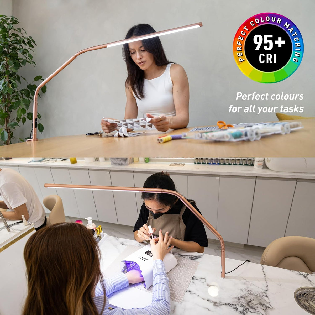 daylight Company, LLC U35108 Slimline 3 Table Lamp-LED-80 CRI-Eye Care-4 Brightness Levels, 3,000 LUX at 30 cm, 1,065 LUMENS-4 Step DIMMER Mode, Brushed Steel, 25.6 x 30 x 0.8
