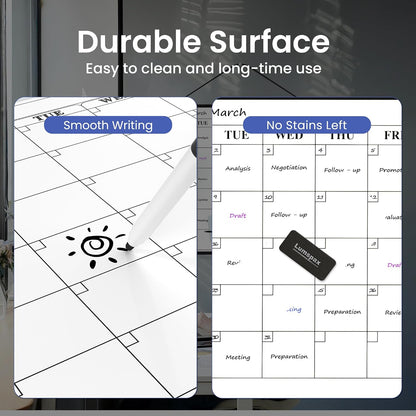 Monthly Whiteboard Calendar for Wall, Small 16" x 12" Dry Erase Board with Plastic Frame, Hanging Dry Erase Calendar with 3 Mini Sticky Notes for Kitchen Planner, Memo, Home and Office