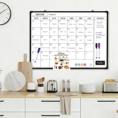 Monthly Whiteboard Calendar for Wall, Small 16" x 12" Dry Erase Board with Plastic Frame, Hanging Dry Erase Calendar with 3 Mini Sticky Notes for Kitchen Planner, Memo, Home and Office