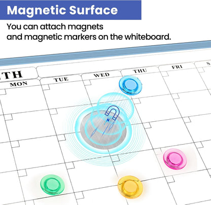 Monthly Whiteboard Calendar for Wall, Small 16" x 12" Dry Erase Board with Plastic Frame, Hanging Dry Erase Calendar with 3 Mini Sticky Notes for Kitchen Planner, Memo, Home and Office