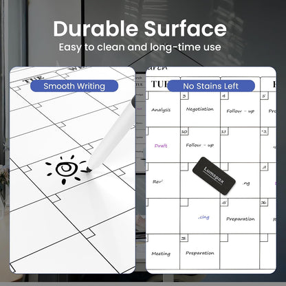 Monthly Whiteboard Calendar for Wall, Small 16" x 12" Dry Erase Board with Plastic Frame, Hanging Dry Erase Calendar with 3 Mini Sticky Notes for Kitchen Planner, Memo, Home and Office