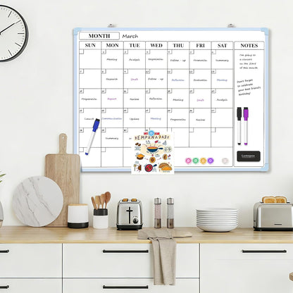 Monthly Whiteboard Calendar for Wall, Small 16" x 12" Dry Erase Board with Plastic Frame, Hanging Dry Erase Calendar with 3 Mini Sticky Notes for Kitchen Planner, Memo, Home and Office