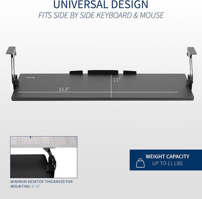 Black Under Desk 34 x 11 in Adjustable Keyboard Tray, MOUNT-KB34S