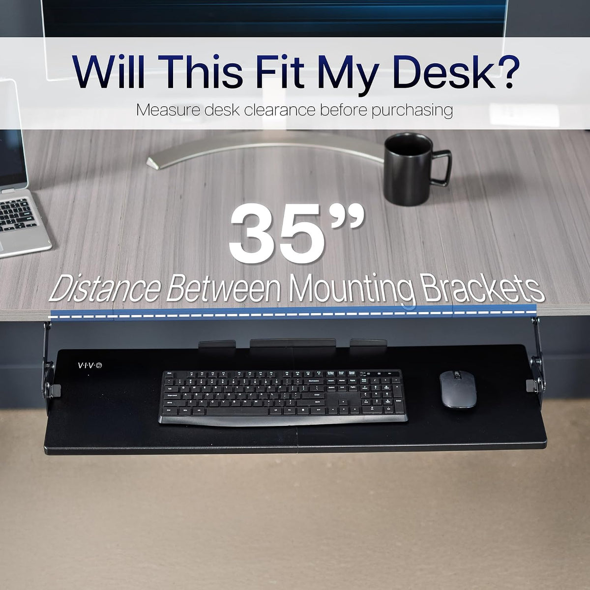 Black Under Desk 34 x 11 in Adjustable Keyboard Tray, MOUNT-KB34S