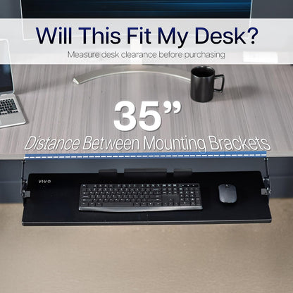 Black Under Desk 34 x 11 in Adjustable Keyboard Tray, MOUNT-KB34S