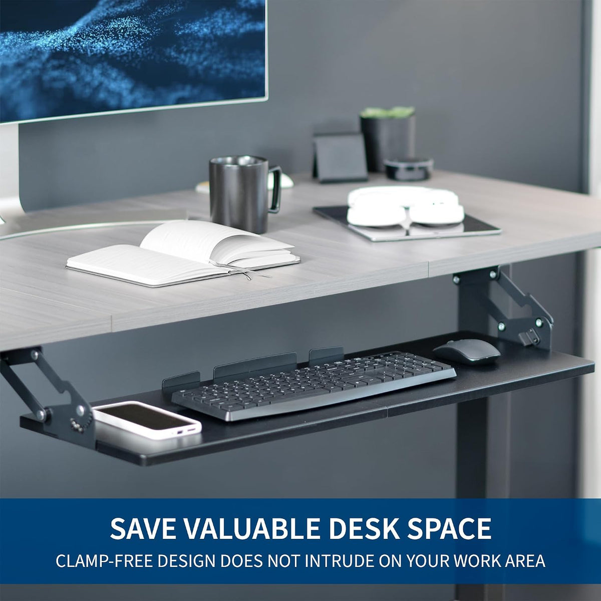 Black Under Desk 34 x 11 in Adjustable Keyboard Tray, MOUNT-KB34S