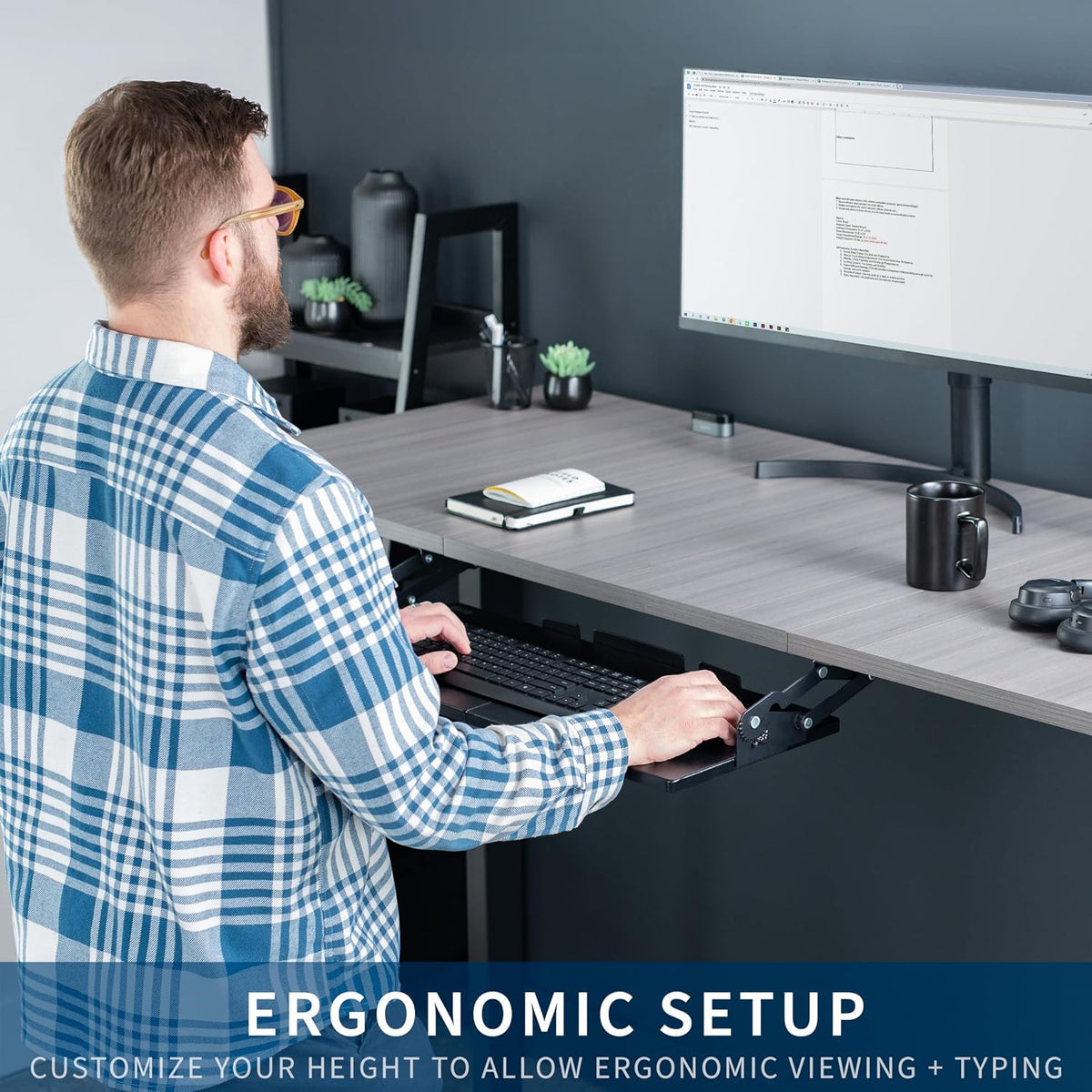 Black Under Desk 34 x 11 in Adjustable Keyboard Tray, MOUNT-KB34S