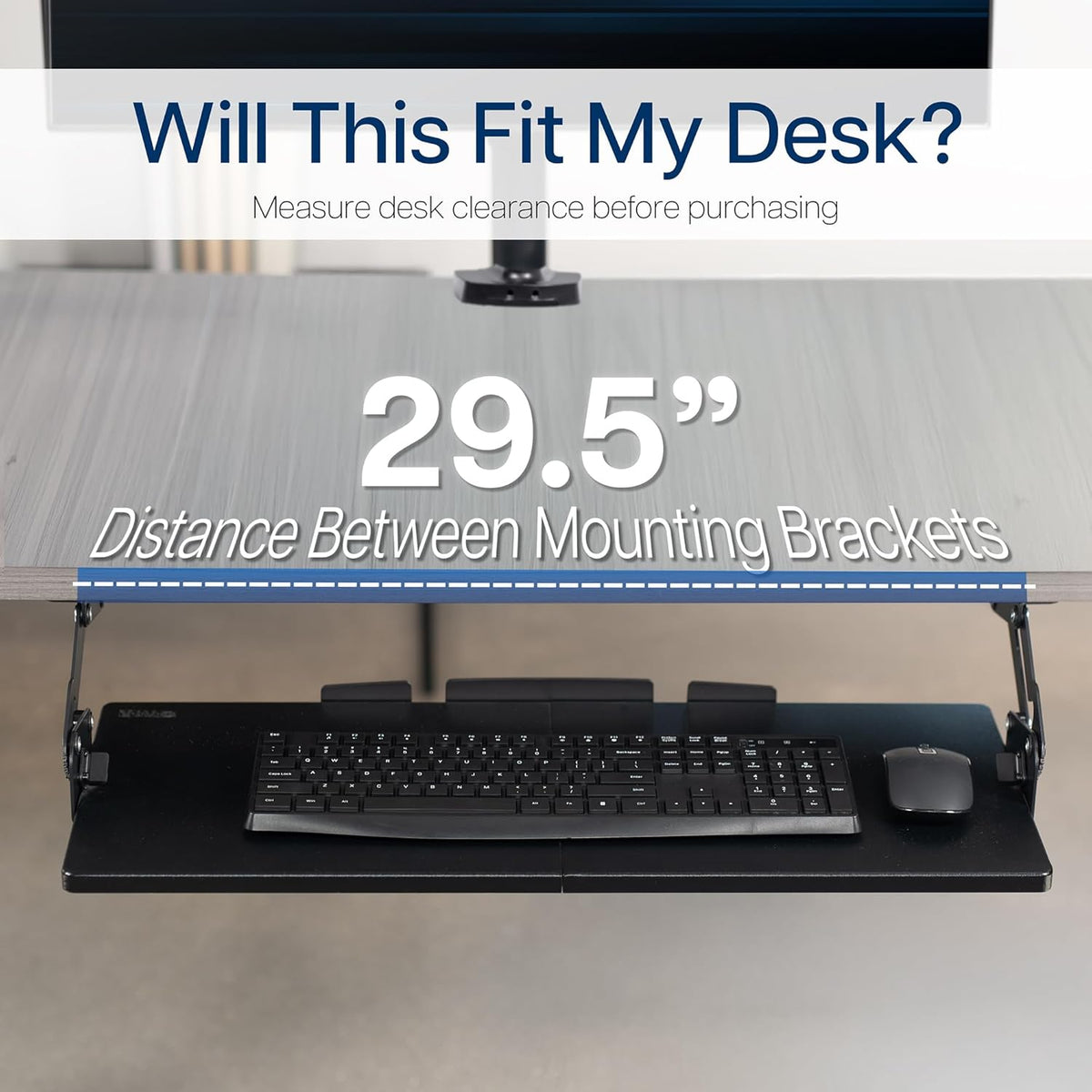 Black Under Desk 34 x 11 in Adjustable Keyboard Tray, MOUNT-KB34S
