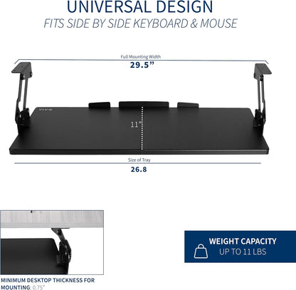 Black Under Desk 34 x 11 in Adjustable Keyboard Tray, MOUNT-KB34S