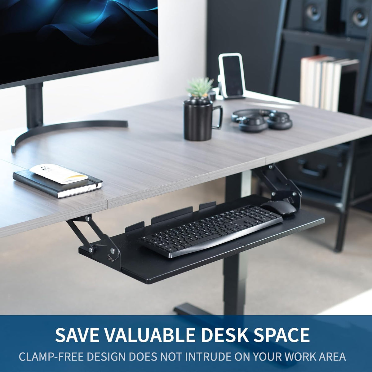 Black Under Desk 34 x 11 in Adjustable Keyboard Tray, MOUNT-KB34S