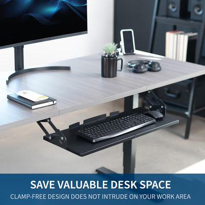 Black Under Desk 34 x 11 in Adjustable Keyboard Tray, MOUNT-KB34S