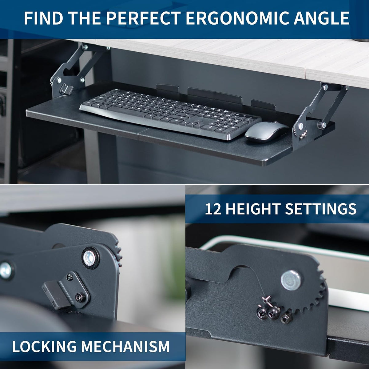 Black Under Desk 34 x 11 in Adjustable Keyboard Tray, MOUNT-KB34S