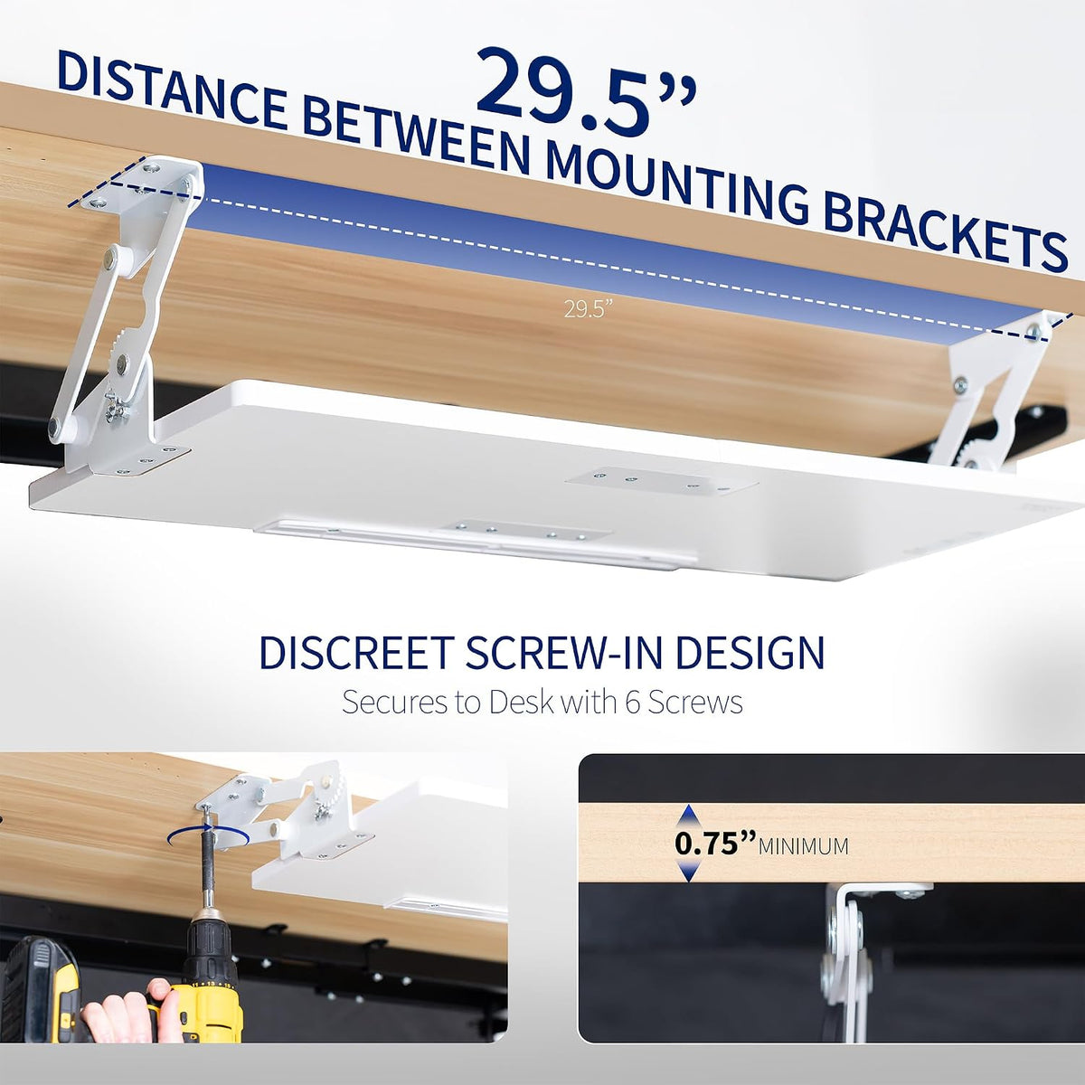 Black Under Desk 34 x 11 in Adjustable Keyboard Tray, MOUNT-KB34S