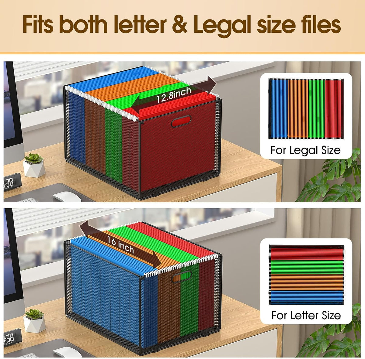 Hanging File Organizer Box, Letter Size File Folder Organizer Desk