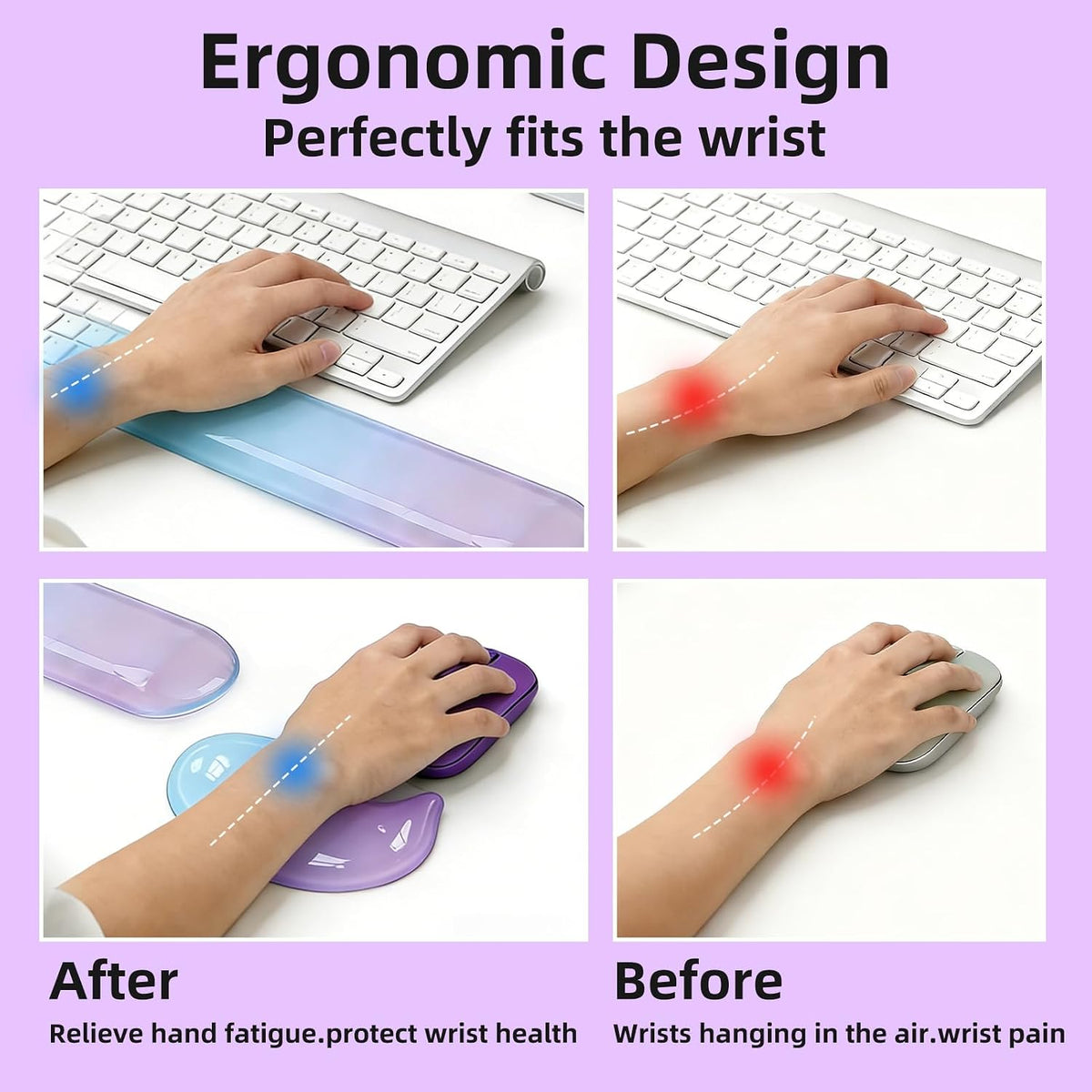 Gel Wrist Rest Set for Computer Keyboard and Mouse, 2-Pack (Purple)