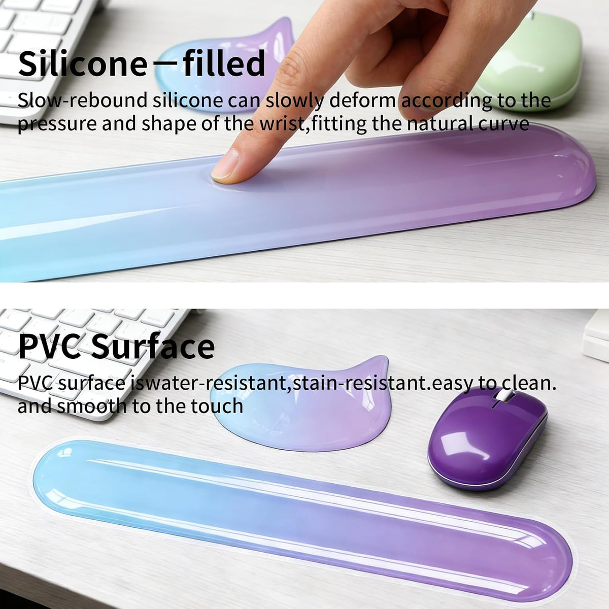 Gel Wrist Rest Set for Computer Keyboard and Mouse, 2-Pack (Purple)