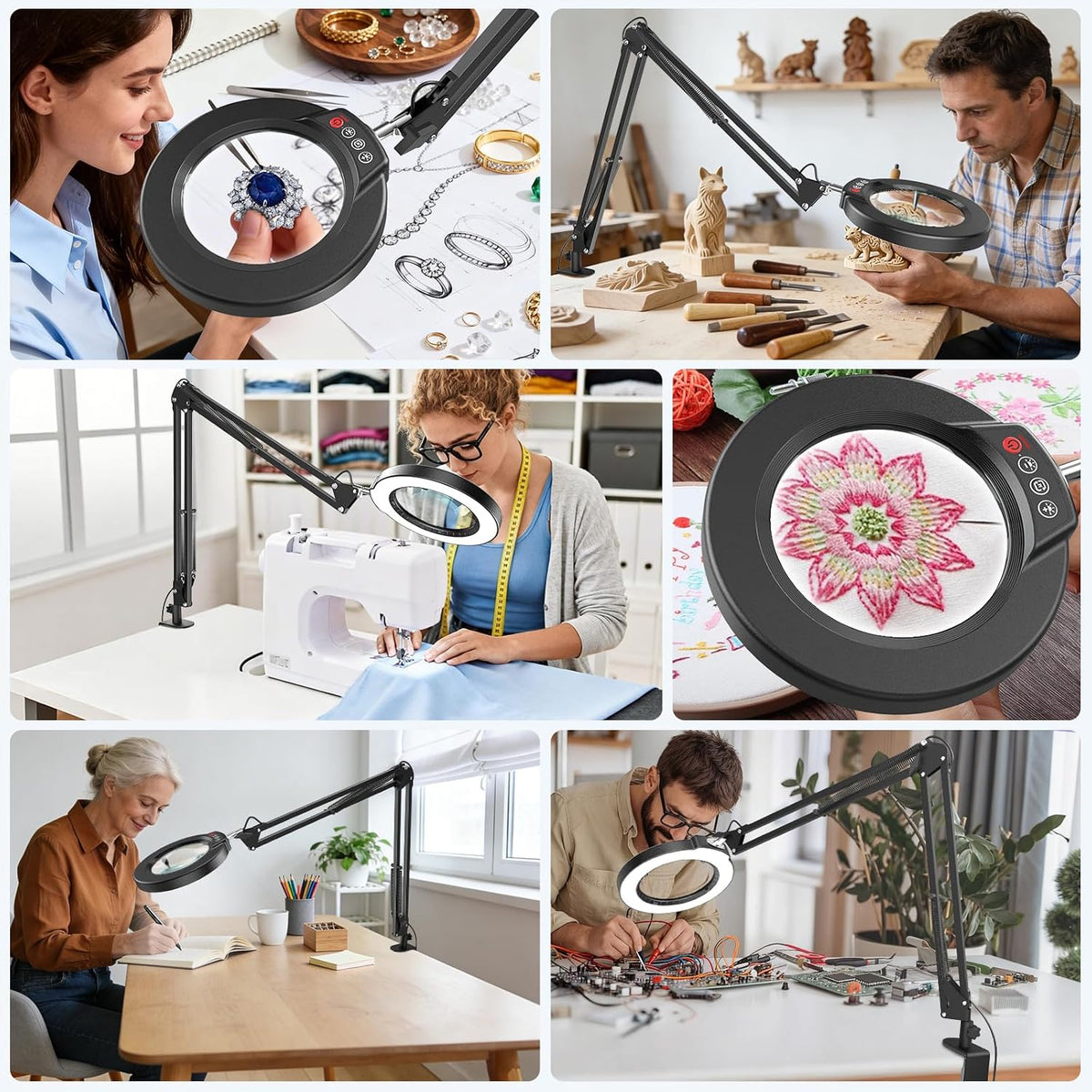 10X Magnifying Glass with Light and Clamp, Real Glass Stand Lighted Magnifier, 5 Color Modes Stepless Dimmable LED Desk Lamp Hands Free for Crafts Hobby Reading Painting Sewing Close Work