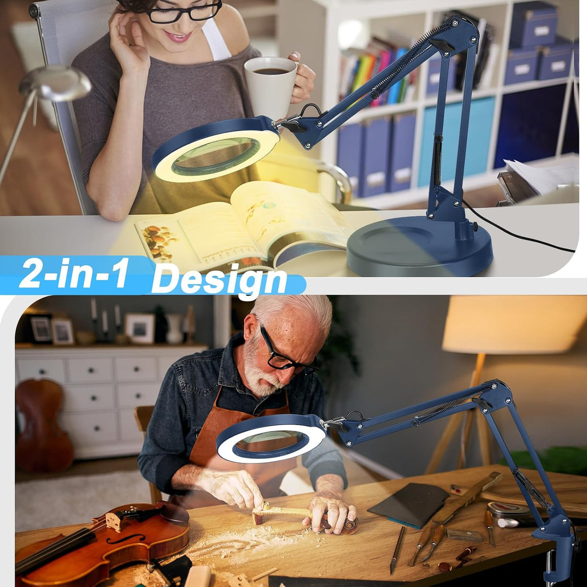 10X Magnifying Glass with Light and Clamp, Real Glass Stand Lighted Magnifier, 5 Color Modes Stepless Dimmable LED Desk Lamp Hands Free for Crafts Hobby Reading Painting Sewing Close Work