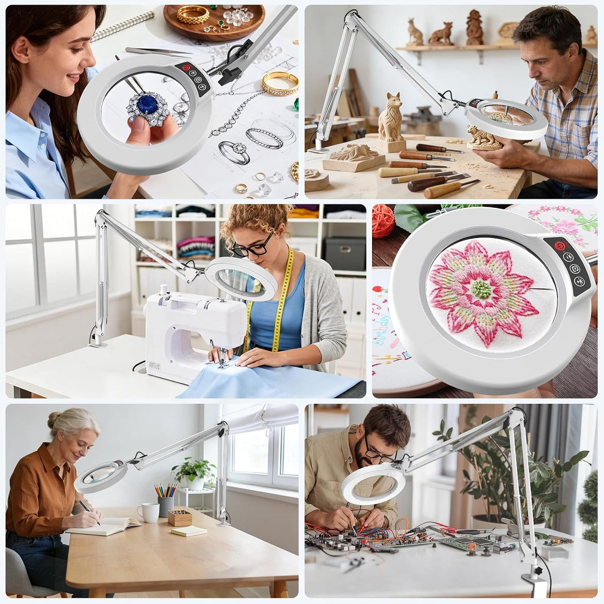 10X Magnifying Glass with Light and Clamp, Real Glass Stand Lighted Magnifier, 5 Color Modes Stepless Dimmable LED Desk Lamp Hands Free for Crafts Hobby Reading Painting Sewing Close Work