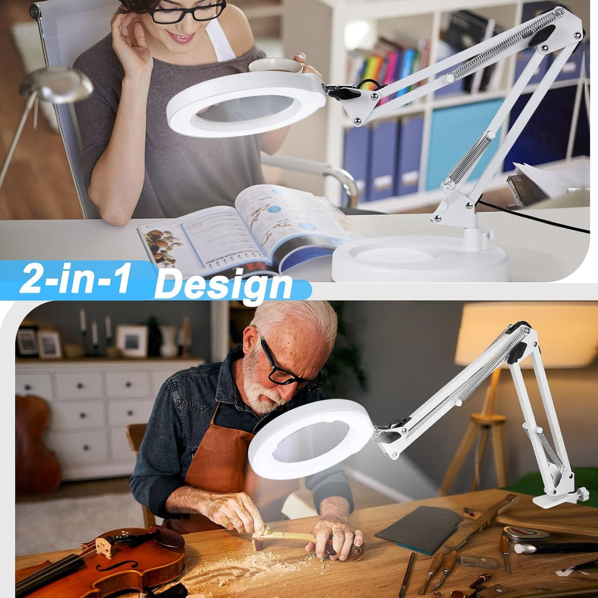 10X Magnifying Glass with Light and Clamp, Real Glass Stand Lighted Magnifier, 5 Color Modes Stepless Dimmable LED Desk Lamp Hands Free for Crafts Hobby Reading Painting Sewing Close Work