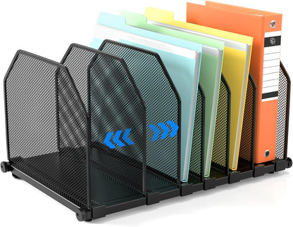 Adjustable File Organizer for Desk, 6 Sections Vertical File Folder Holders